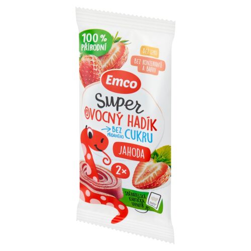 Emco Super gyümölcstömlő 20g eper, természetes, gluténmentes gyümölcssnack hozzáadott cukor nélkül, gyűjtőkártyával - Cukorka