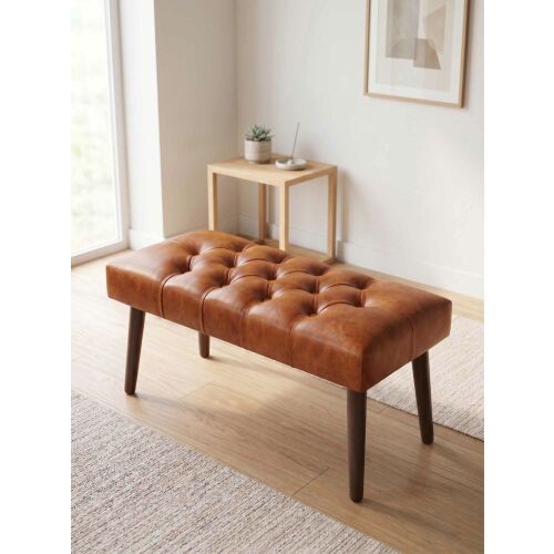 Atelier Del Sofa Barna Pad Az-Bnc-01-Cvz - Barna k'b'sz'l's pad gombos 'l'fel'lettel 's fa l'bakkal nappali k'rnyezetben - Tároló pad és ülőke