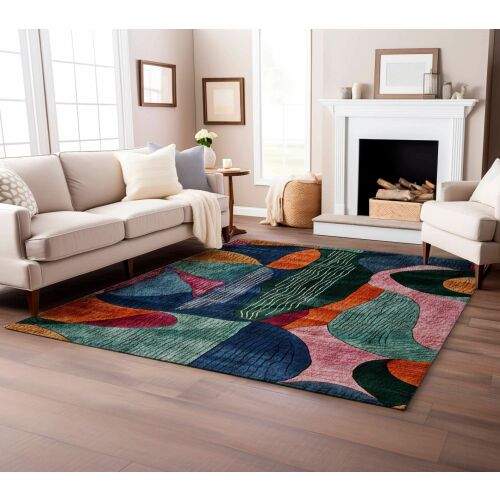 Conceptum Hypnose Szőnyeg 120 x 180 Multicolor BSR-9, mint központi elem egy hangulatos nappaliban kandallóval és világos színű bútorokkal - Conceptum Hypnose