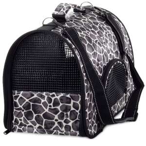 Black and white giraffe print pet carrier, 48cm x 23.5cm x 29.5cm, for cats, dogs, rabbits, and small animals - Cat Care