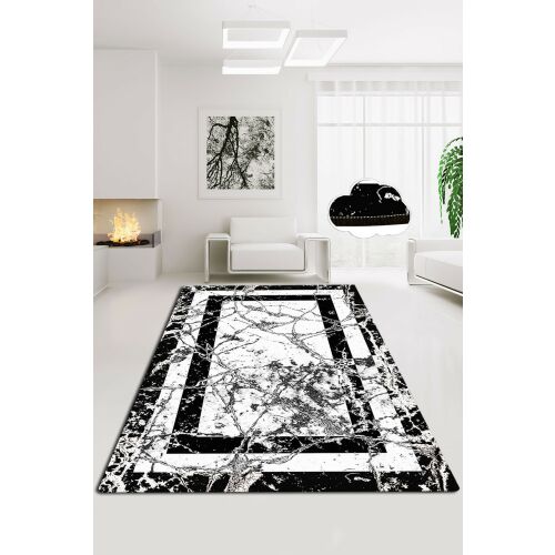 Conceptum Hypnose Fekete Fehér Marmor v2 szőnyeg (80 x 120) márvány hatású mintával egy modern fehér nappali környezetben - Conceptum Hypnose