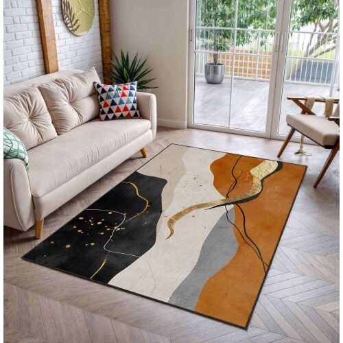 Conceptum Hypnose Szőnyeg 100x180 Sokszínű Shml10 nappaliban kanapéval, modern absztrakt szőnyeg, poliészter padlóburkolat - Conceptum Hypnose