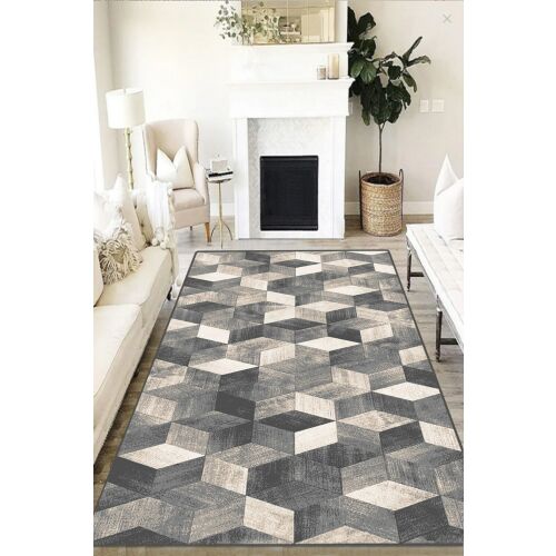 Conceptum Hypnose Carpet 80x150 többszínű sokszög szőnyeg világos nappaliban, fehér kanapékkal és kandallóval, ideális modern dekorációhoz - Conceptum Hypnose
