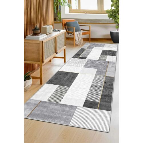 Conceptum Hypnose szőnyeg 60x100cm szürke pendor téglalap alakú, geometrikus mintázatú szőnyeg modern nappali környezetben - Conceptum Hypnose