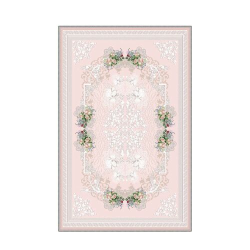 Conceptum Hypnose szőnyeg sokszínű 80x120cm elegáns virágos és csipkés mintával, felülnézet fehér háttéren, lakásdekoráció - Szőnyeg