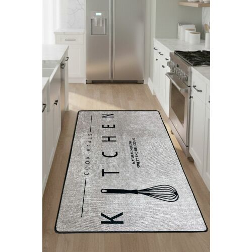 Conceptum Hypnose Konyhaszőnyeg 'KITCHEN' felirattal és habverő grafikával modern konyhai környezetben, 60 x 200 cm, többszínű - Conceptum Hypnose