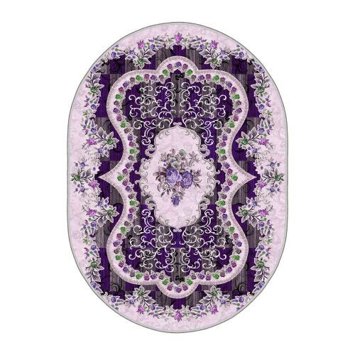 Conceptum Hypnose Carpet 80 x 120 Multicolor Hmnt911 részletes virágos és ornamentális mintával világoslila és sötétlila alapon, felülről nézve - Conceptum Hypnose