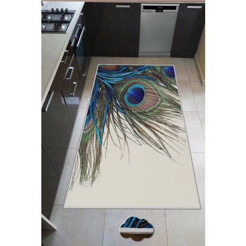 Conceptum Hypnose Szőnyeg 50x80 Multicolor Hmnt568 páva toll mintával modern konyhai környezetben - Lakástextil