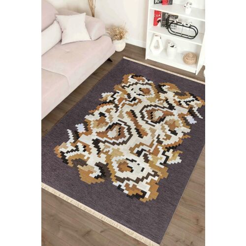 Conceptum Hypnose többszínű 100% pamut szőnyeg, 100 x 300 cm, modern nappali környezetben, kanapé és polcos egység mellett - Conceptum Hypnose
