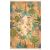 Conceptum Hypnose Carpet (80 x 150) Multicolor 168, felülnézeti kép egy élénk narancssárga szőnyegről, absztrakt dzsungel mintával, zöld fákkal, kék madarakkal és egy központi nap motívummal, fehér háttéren