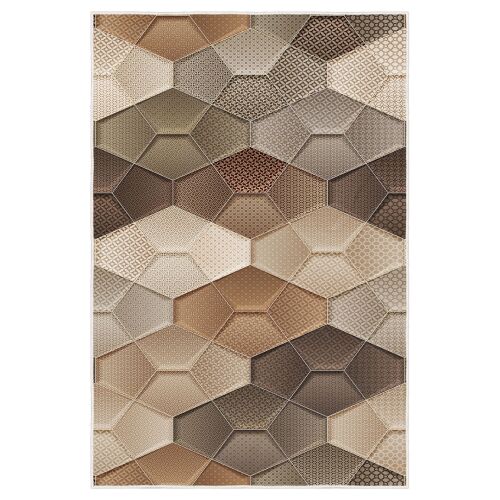 Conceptum Hypnose szőnyeg (50 x 80) Multicolor Hmnt852, felülnézet geometriai 3D digitális nyomtatással, különböző barna és bézs hatszögekkel - Conceptum Hypnose