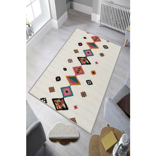 Conceptum Hypnose Carpet multicolor 60x100 modern nappali környezetben, élénk geometriai mintázattal és mérettel - Conceptum Hypnose