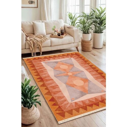 Conceptum Hypnose többszínű pamut szőnyeg 80x150cm nappali környezetben, bemutatva melegségét és stílusát 