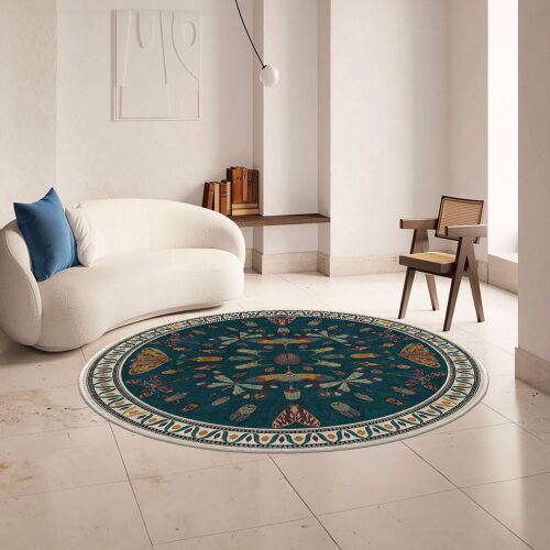 Conceptum Hypnose Szőnyeg 100x100 Kék Kece-Fr65 modern nappali környezetben, fehér kanapéval - Conceptum Hypnose