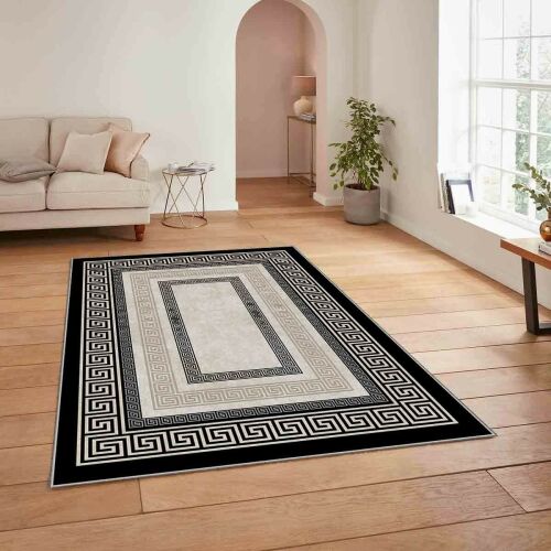 Conceptum Hypnose szőnyeg többszínű geometrikus mintával modern nappaliban elhelyezve, 80x140 cm 