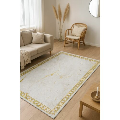 Conceptum Hypnose szőnyeg többszínű, 80 x 140 cm, modern nappaliban bézs kanapéval és fa bútorokkal - Conceptum Hypnose
