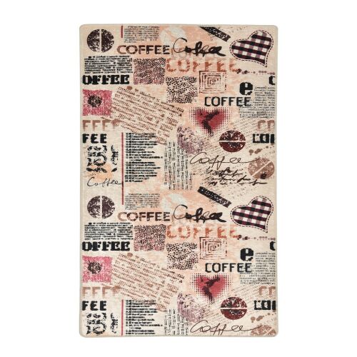 Conceptum Hypnose Hall Carpet (100 x 300) Multicolor Coffee, felülnézet sima háttéren, különféle kávé témájú szavakkal és mintákkal, előszobába vagy konyhába - Szőnyeg