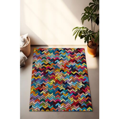 Conceptum Hypnose előszobaszőnyeg 80 x 150 Multicolor CT-2380, élénk, halszálka mintás szőnyeg modern előszobában, 100% poliészter, mosógépben mosható, csúszásmentes, antibakteriális - Conceptum Hypnose