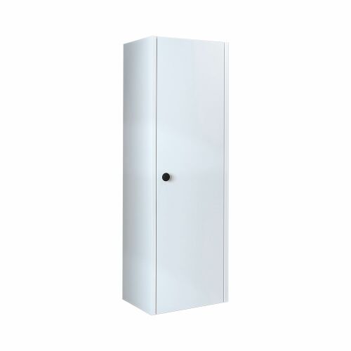 Hanah Home Fürdőszoba Szekrény Fehér 2858, zárt fehér falra szerelhető fürdőszoba szekrény fekete fogantyúval, ferde nézet - Hanah Home