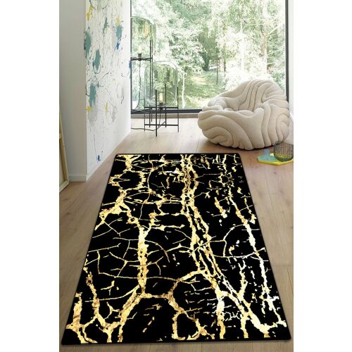 Conceptum Hypnose szőnyeg 80x100 Multicolor Goldes, modern fekete-arany márvány mintás szőnyeg fa padlón egy stílusos nappaliban - Dekoráció