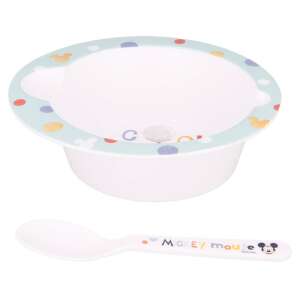 Disney Baby Mickey Mouse Micro Bowl and Spoon Set, White with Blue and Multicolored Dots, Cool Design - Feeding