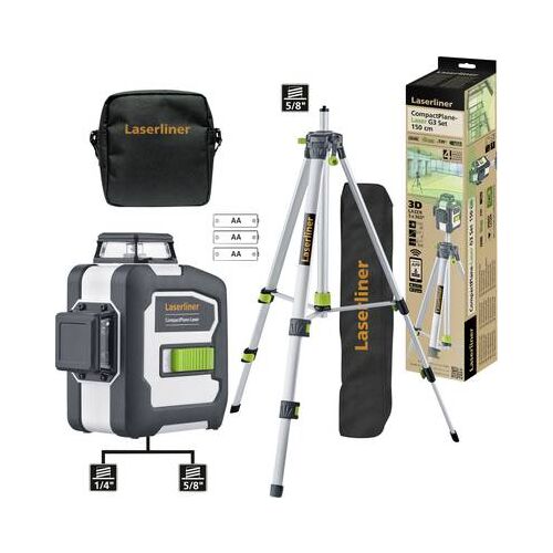 Laserliner CompactPlane-Laser 3G Set 150 Háromdimenziós lézer Táskával, Állvánnyal Hatótáv (max.): 30 m (036.299E) 175648284 - Lézeres szintező