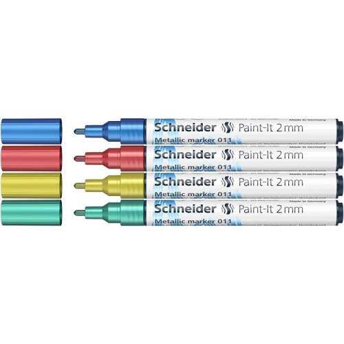 Schneider Paint-It 2mm Metallic Markers, Set of 4, Blue, Red, Gold, Green