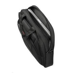 Servietă pentru laptop American Tourister AT Work 15,6 inci, negru și portocaliu, vedere deschisă cu laptopul în interior - Genți și huse laptop