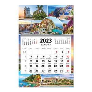 Kalendarz ścienny TOPTIMER 2023, miasta, 3 miesiące, 1 blok, styczeń, luty, marzec - TOPTIMER