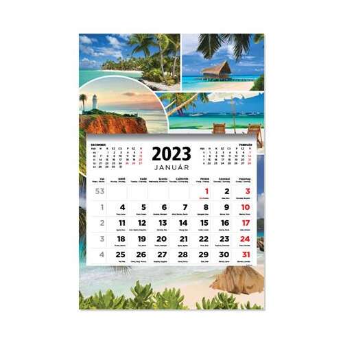 TOPTIMER 2023 Beach Naptár, 3 havi asztali naptár, színes hátkartonnal, TOPTIMER, Beach