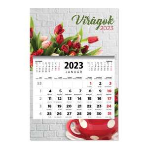 TOPTIMER 2023-as naptár, Virágok, 3 hónapos fali naptár - TOPTIMER