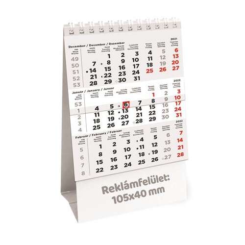 Calendar de birou TOPTIMER, 3 luni pe pagină, 2021-2023, alb, 105x135 mm