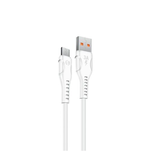 S-Link SL-X241 USB-A apa - Micro USB apa adat- és töltőkábel, 1 méteres, fehér színű, mindkét csatlakozóval egy fehér háttéren - Adatkábel