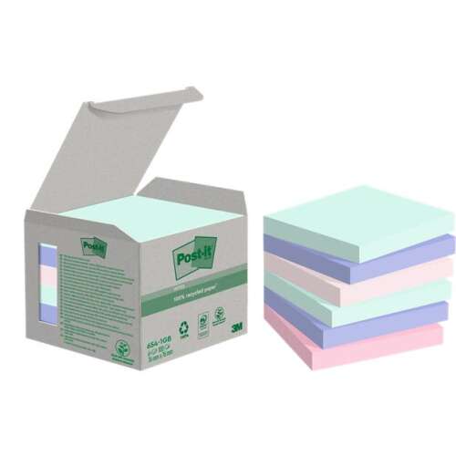 3M POSTIT Self-adhesive notepad, 76x76 mm, 6x100 sheets, environmentally friendly, 3M POSTIT "Nature", mixed pastel colours