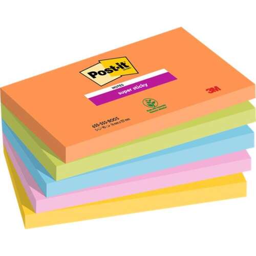 3M Post-it Super Sticky Lepiace bloky, 76x127 mm, 5x90 listov, rôzne farby