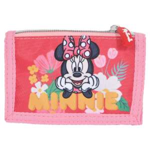 Peňaženka Minnie Mouse s kvetinovým vzorom, ružová a červená, uzatváranie na zips, pohľad spredu - Detské peňaženky