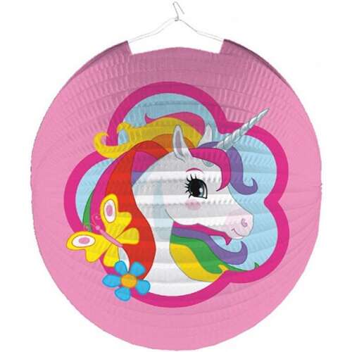 Różowa papierowa lampion z wzorem jednorożca, 25cm