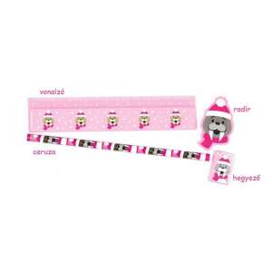 BakerRoss Pink téli mintás 4 db-os írószer készlet - vonalzó, ceruza, radír, hegyező - Baker Ross