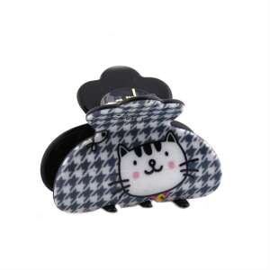 Fekete-fehér macskás hajcsipesz, aranyos hajdísz lányoknak - Cat