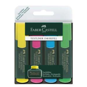 Faber-Castell Textliner 1548 Nachfüllbarer Textmarker-Satz, 4 Stück, Nachfüllbar, Wiederaufladbar, Wasserbasiert, Fluoreszierende Farben - Schreibwaren