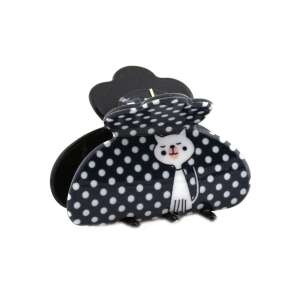 Schwarz-weißer Polka-Dot-Haarklammer mit süßem Katzendesign - Cat