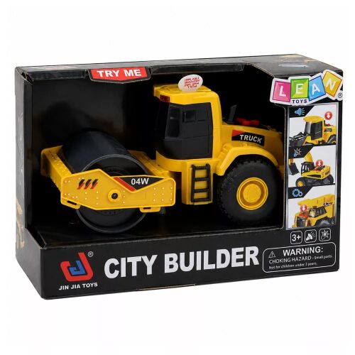 Úthenger Építőjármű Forgó Henger Fények Hangok Sárga 1:32 játék 'City Builder' kiskereskedelmi csomagolásban - Munkagép gyerekeknek