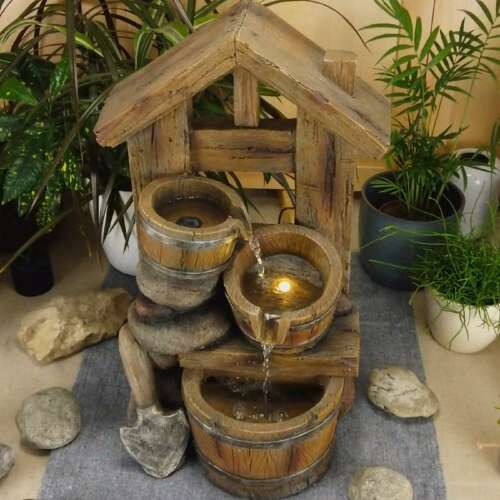 HOME Indoor Water Fountain with LED Lights, Rustic Wood Design