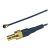 Ferdeszögű nézet az MHF4 SMB pigtailről, részletes arany SMB csatlakozóval és MHF4 IPEX terminállal, 20cm RF 0.81mm kábel a csatlakoztatáshoz