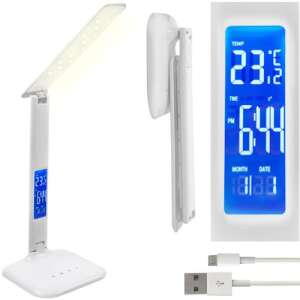 Íróasztali lámpa időjárás-állomással - fehér
