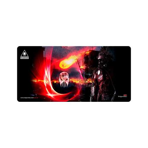 Kruger & Matz Warrior Gaming-Mauspad, großes schwarzes Mauspad mit rotem und orangefarbenem Design