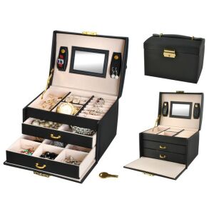 Beautylushh black jewelry box with jewelry, open view - Jewelry Box