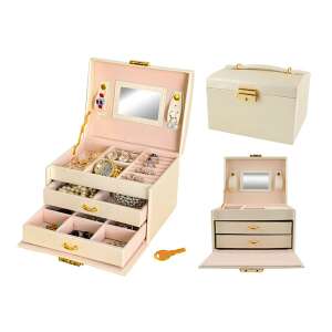 Collage of Beautylushh beige jewelry box in different configurations - Jewelry Box
