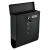 Black mailbox with open letter slot and newspaper holder