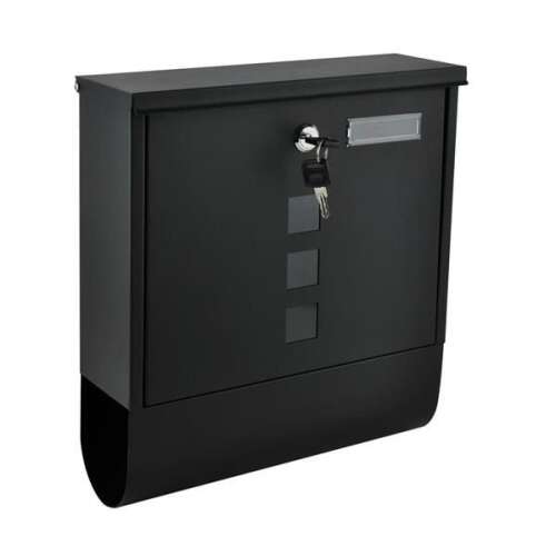 Black mailbox with keyhole and nameplate